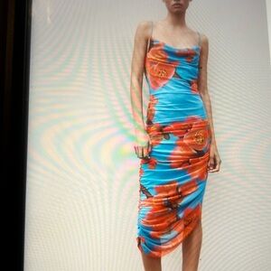 NWT DRAPED PRINTED TULLE DRESS